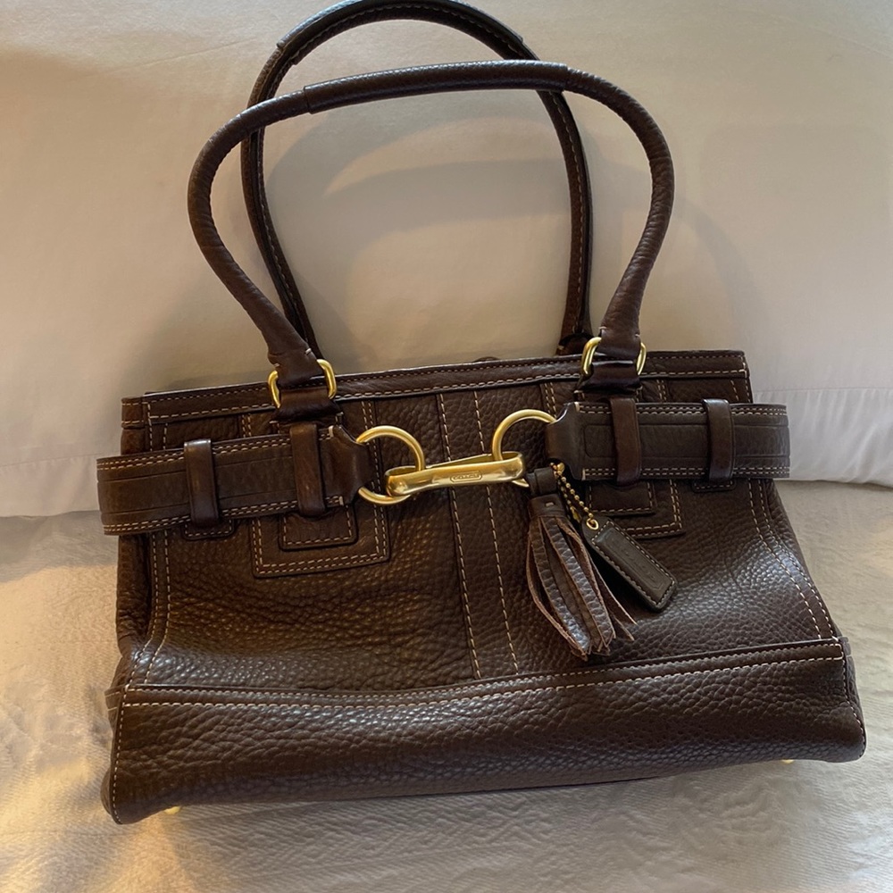 Coach Brown Pebble Leather Tote Bag